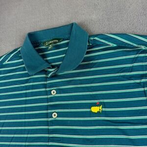 Masters Collection Polo Shirt Men's M Green Striped Pima Cotton Golf Augusta